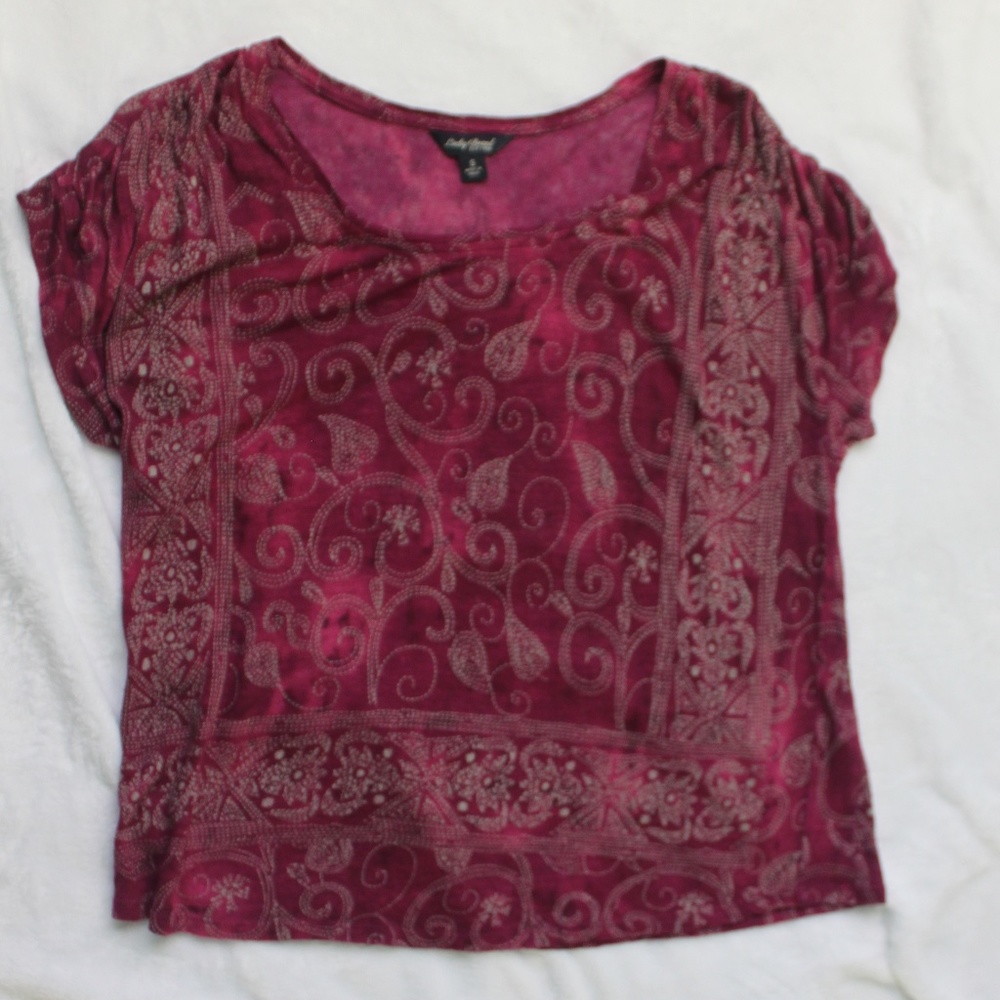 Lucky Brand Purple Boho Print S/S Top Sz S